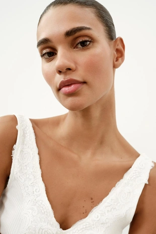 Топ в рубчик с кружевом- Заказать в России