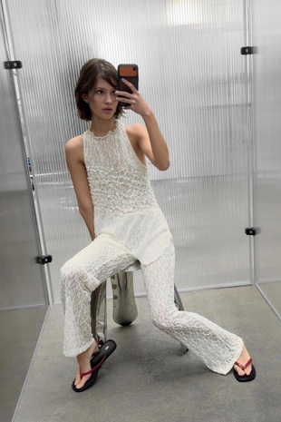 Кружевной топ с драпировкой- Заказать в России