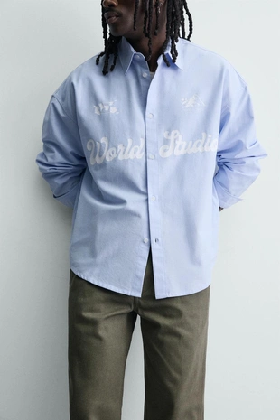 Рубашка оверсайз оксфорд с принтом- Заказать в России