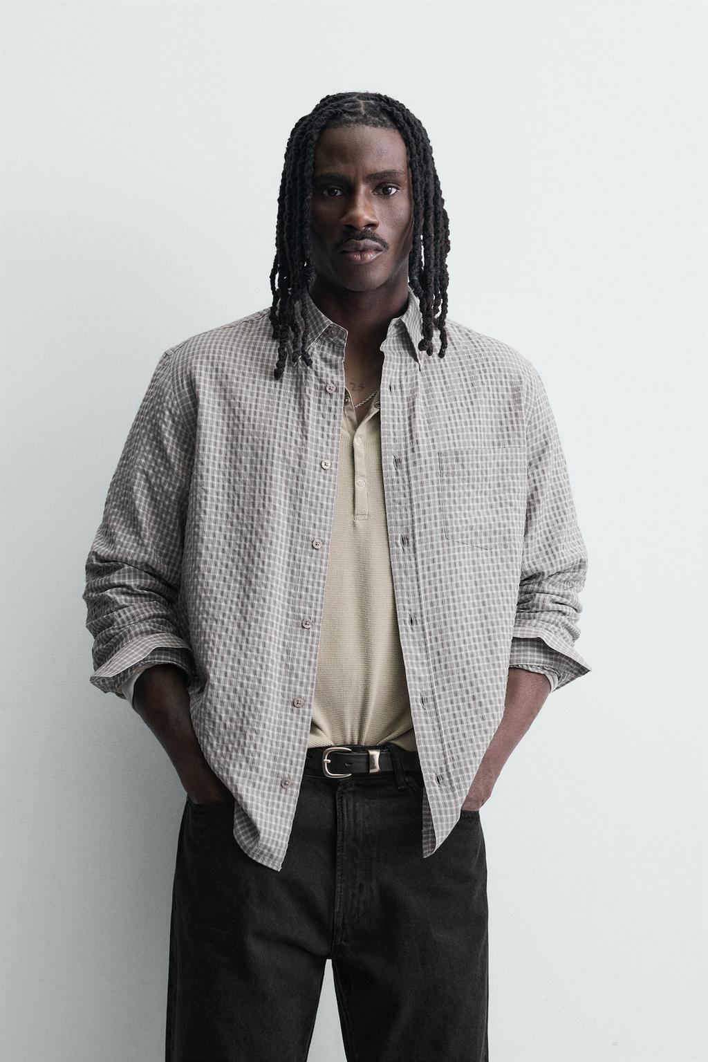 РУБАШКА В КЛЕТКУ С ТЕКСТУРОЙ