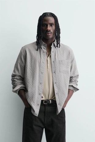 Рубашка в клетку с текстурой- Заказать в России