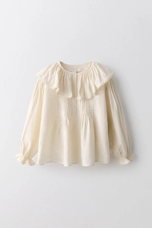 Блуза из льна и хлопка с кружевными складками ограниченной серии (6-10 лет)- Заказать в России