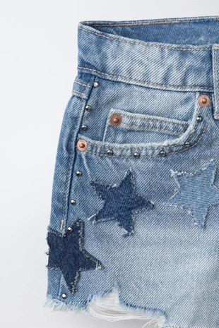 Джинсовые шорты со звездами- Заказать в России