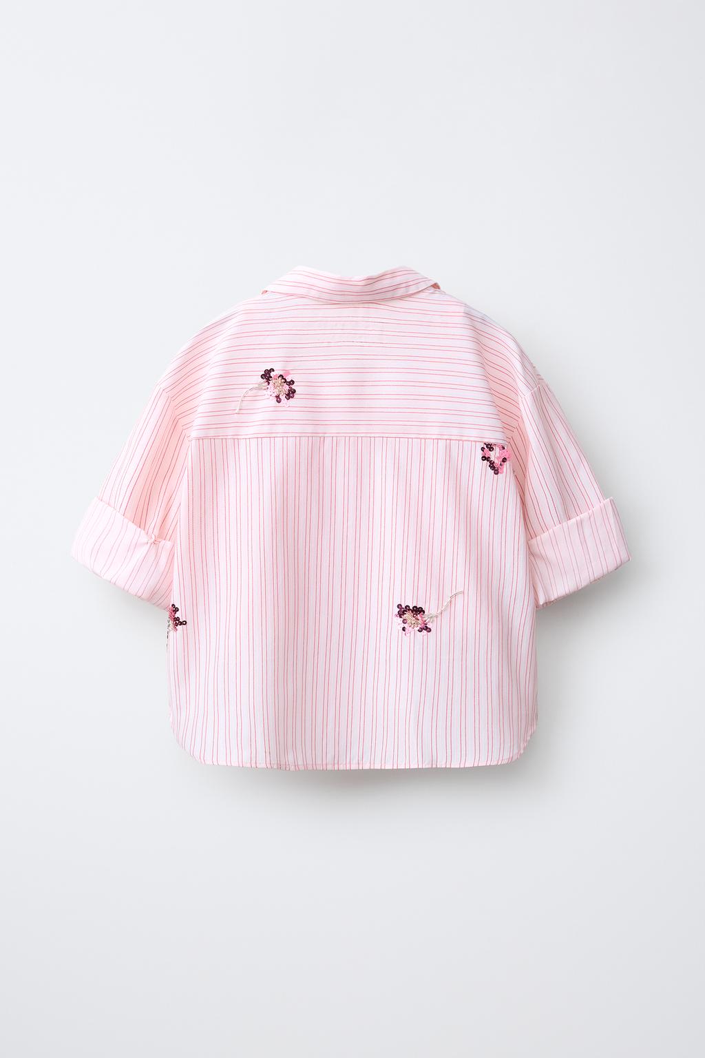 РУБАШКА И ТОП В ПОЛОСКУ С ЦВЕТАМИ И ПАЙЕТКАМИ