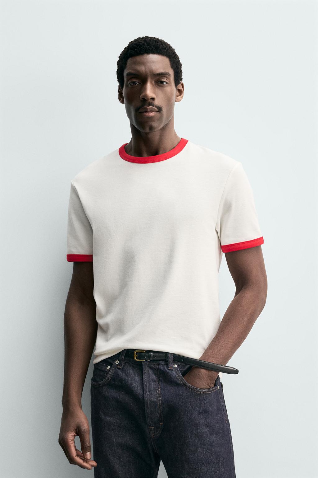 ФУТБОЛКА В РУБЧИК С КОНТРАСТНОЙ ОТДЕЛКОЙ БАЗОВАЯ