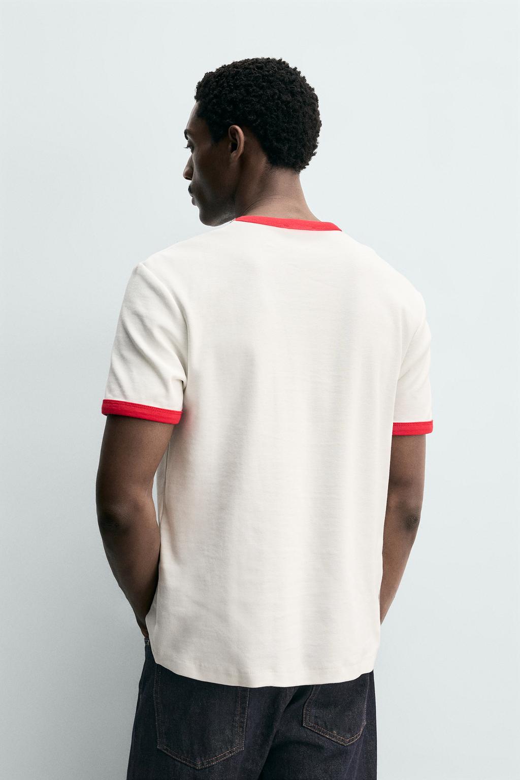 ФУТБОЛКА В РУБЧИК С КОНТРАСТНОЙ ОТДЕЛКОЙ БАЗОВАЯ