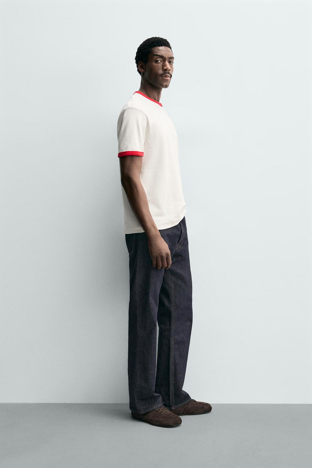 ФУТБОЛКА В РУБЧИК С КОНТРАСТНОЙ ОТДЕЛКОЙ БАЗОВАЯ