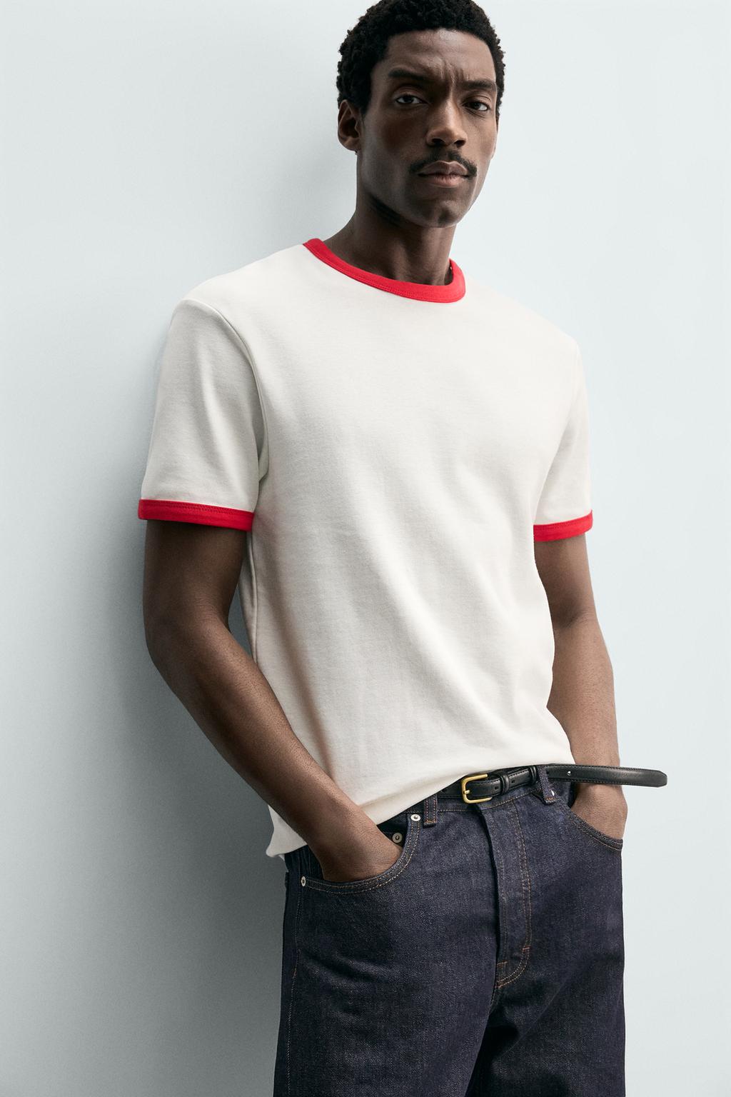 ФУТБОЛКА В РУБЧИК С КОНТРАСТНОЙ ОТДЕЛКОЙ БАЗОВАЯ