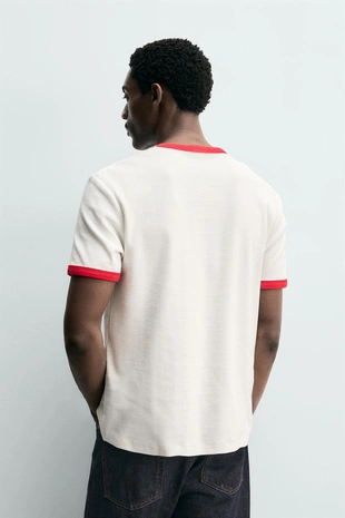 Футболка в рубчик с контрастной отделкой базовая- Заказать в России