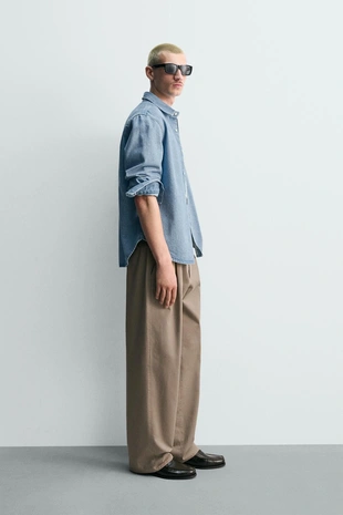 Джинсовая рубашка стандартной посадки с эффектом потертости- Заказать в России