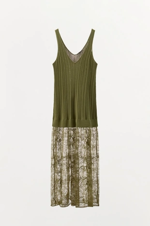 Вязаное платье миди с кружевом- Заказать в России