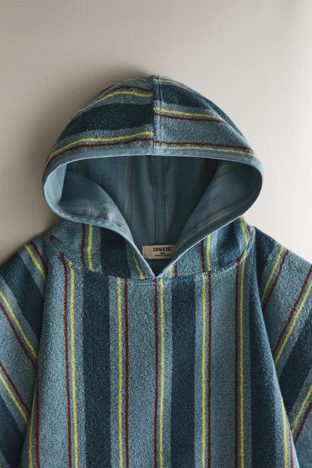 Детский пляжный пончо в полоску