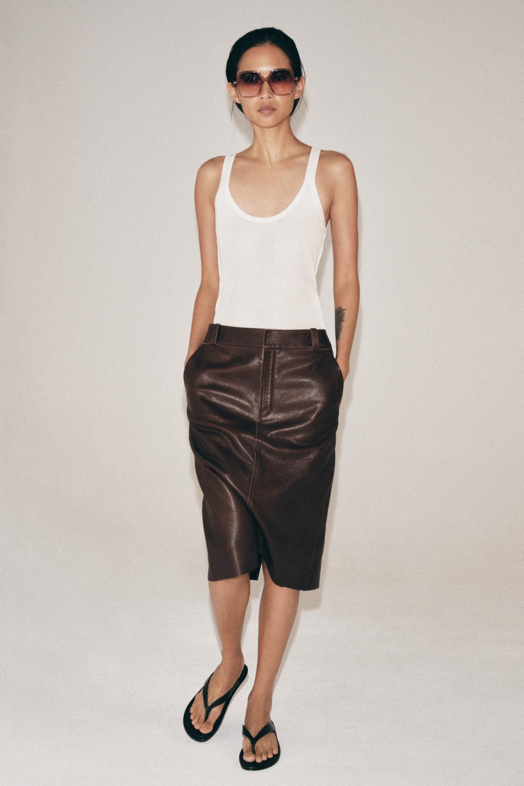 ЮБКА МИДИ ИЗ КОЖИ — коллекция Zara «ZW» лимитированная серия