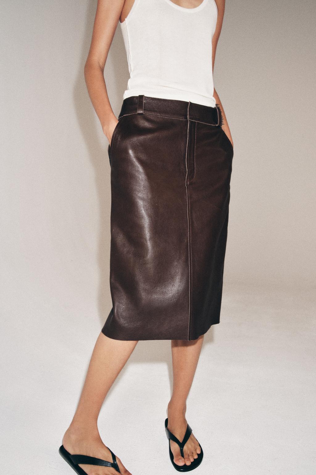 ЮБКА МИДИ ИЗ КОЖИ — коллекция Zara «ZW» лимитированная серия