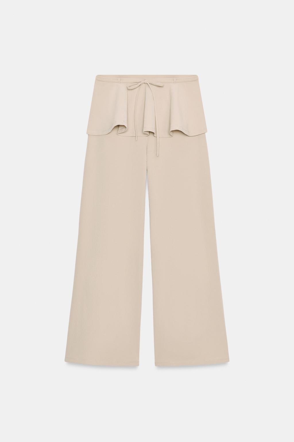 БРЮКИ С ШИРОКИМИ ШТАНИНАМИ И ОБОРОЧКАМИ НА ПОЯСЕ