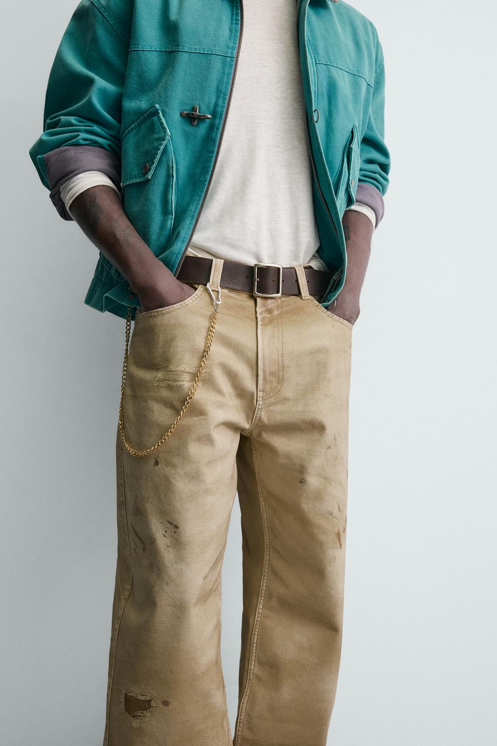 БРЮКИ прямого кроя С ЭФФЕКТОМ ПОТЕРТОСТИ