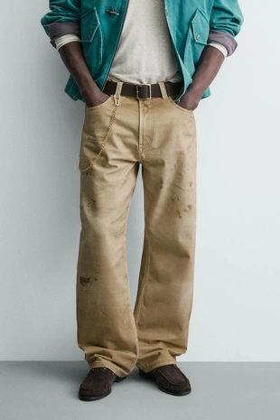 Брюки прямого кроя с эффектом потертости- Заказать в России