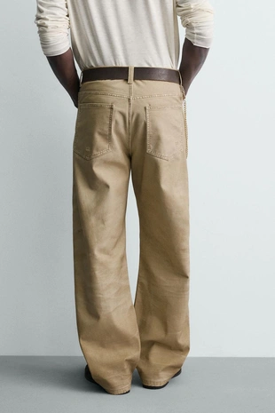 Брюки прямого кроя с эффектом потертости- Заказать в России