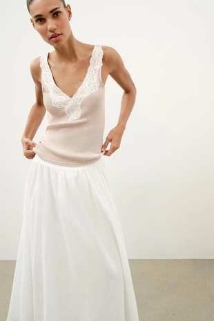 Топ в рубчик с кружевом