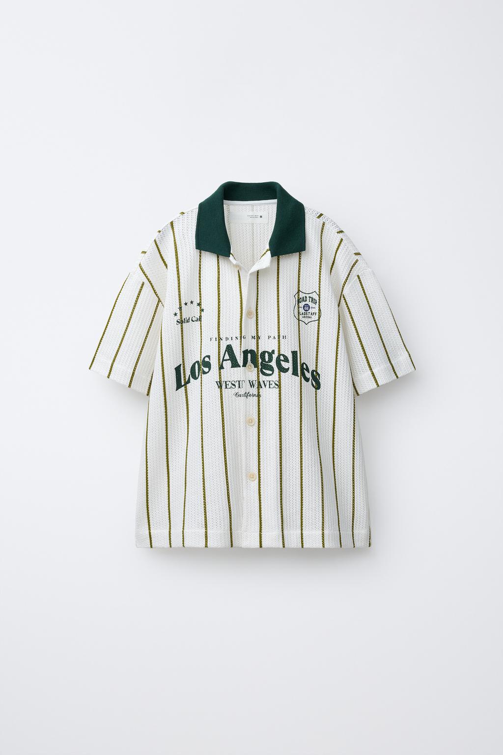 ТРИКОТАЖНАЯ РУБАШКА В ПОЛОСКУ С НАДПИСЬЮ