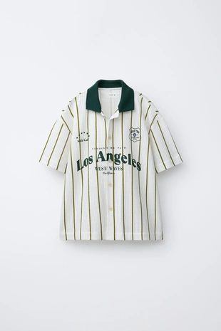 Трикотажная рубашка в полоску с надписью- Заказать в России