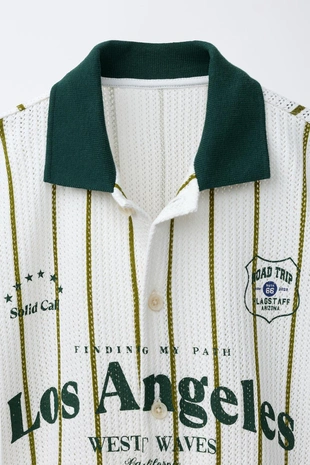 Трикотажная рубашка в полоску с надписью- Заказать в России