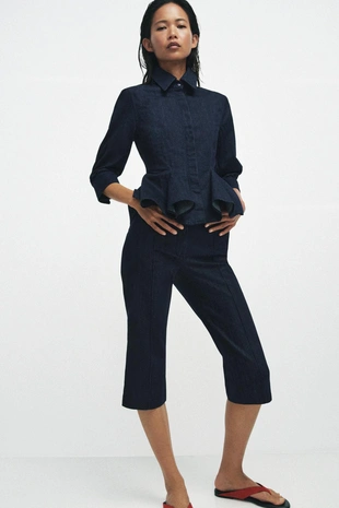 Джинсовая рубашка с баской — коллекция Zara «Zw»- Заказать в России