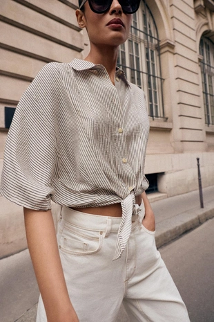 Рубашка с короткими рукавами и узлом- Заказать в России