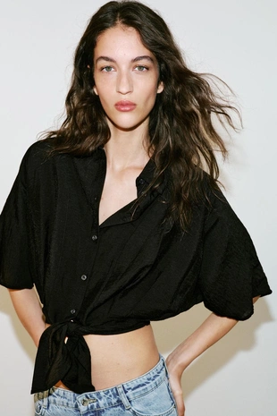 Рубашка с короткими рукавами и узлом- Заказать в России