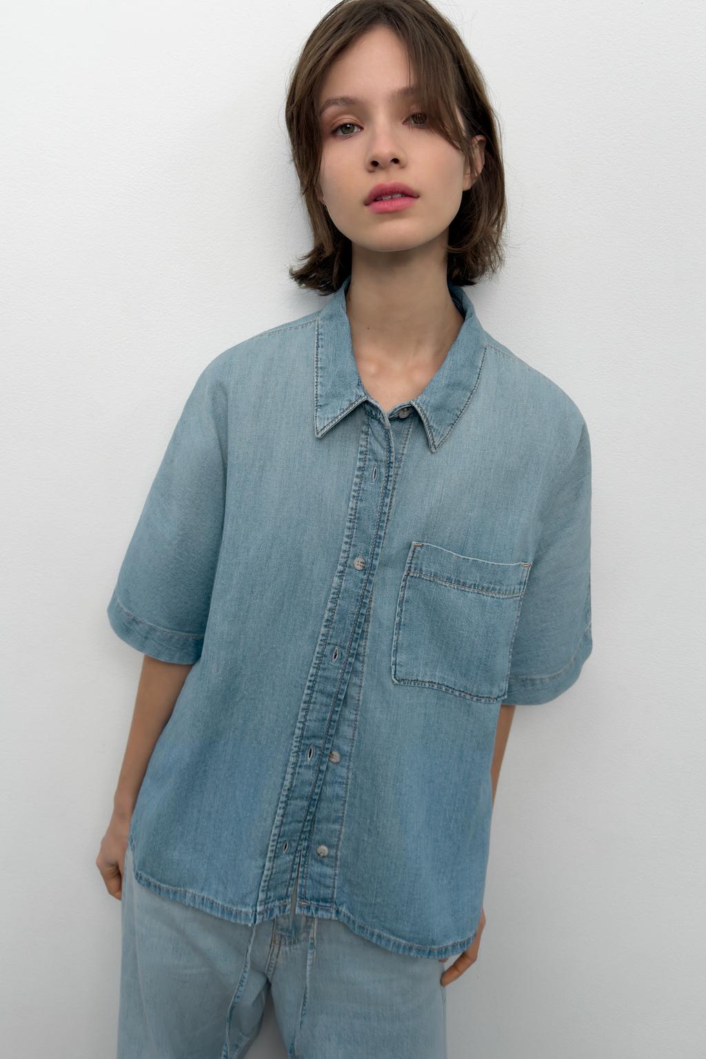 ДЖИНСОВАЯ РУБАШКА TRF С КОРОТКИМ РУКАВОМ