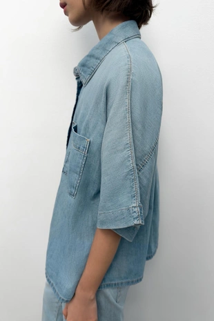 Джинсовая рубашка Trf с коротким рукавом- Заказать в России