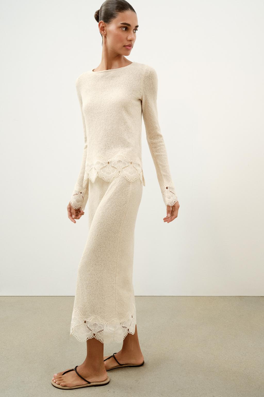 ЮБКА ИЗ ТКАНИ РУСТИК С КРУЖЕВОМ КРОШЕ