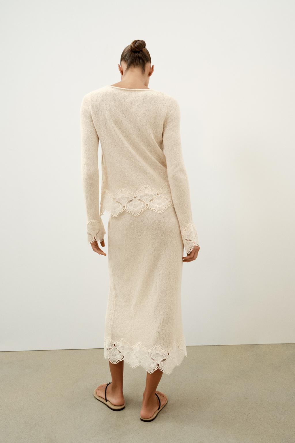 ЮБКА ИЗ ТКАНИ РУСТИК С КРУЖЕВОМ КРОШЕ