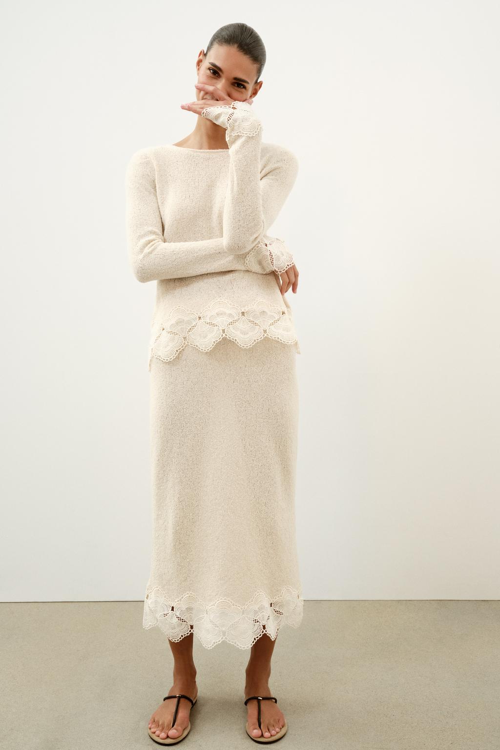 ЮБКА ИЗ ТКАНИ РУСТИК С КРУЖЕВОМ КРОШЕ