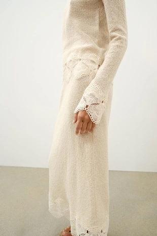 Юбка из ткани рустик с кружевом кроше- Заказать в России