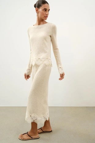 Юбка из ткани рустик с кружевом кроше- Заказать в России