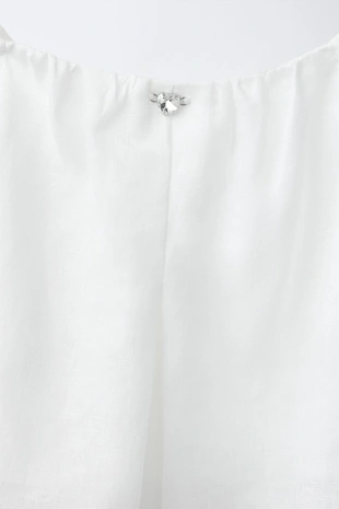 Топ из льна с сердцем-стразой- Заказать в России