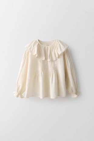 Блуза из льна и хлопка с кружевными складками limited edition для детей 2-5 лет- Заказать в России