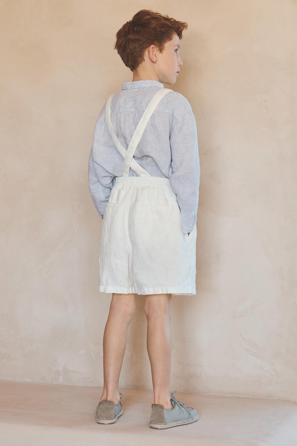 Бермуды из 100% льна для мальчиков 6-10 лет с съемными подтяжками (лимитированная коллекция)