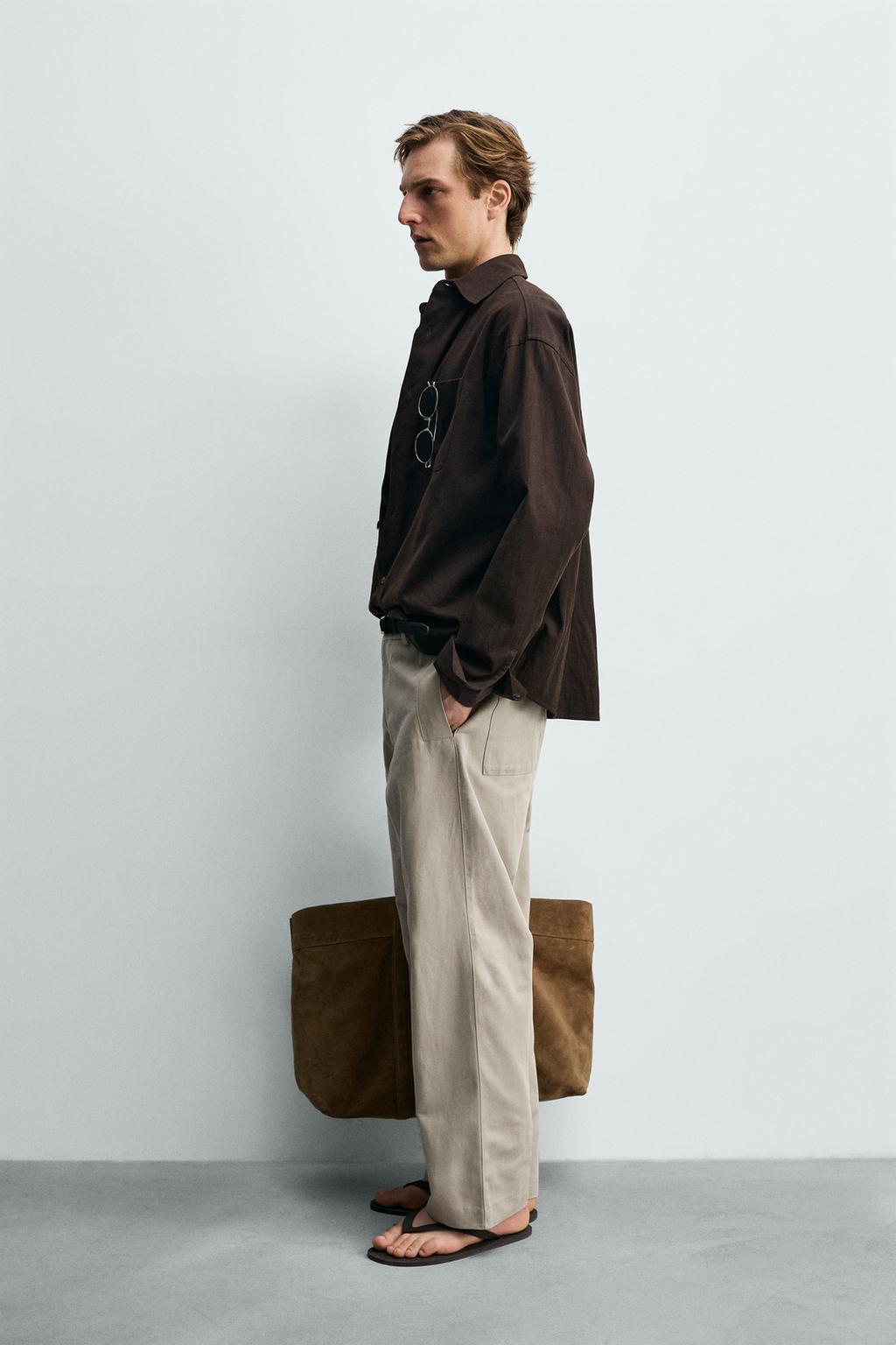 БРЮКИ RELAXED FIT ИЗ ХЛОПКА И ЛЬНА