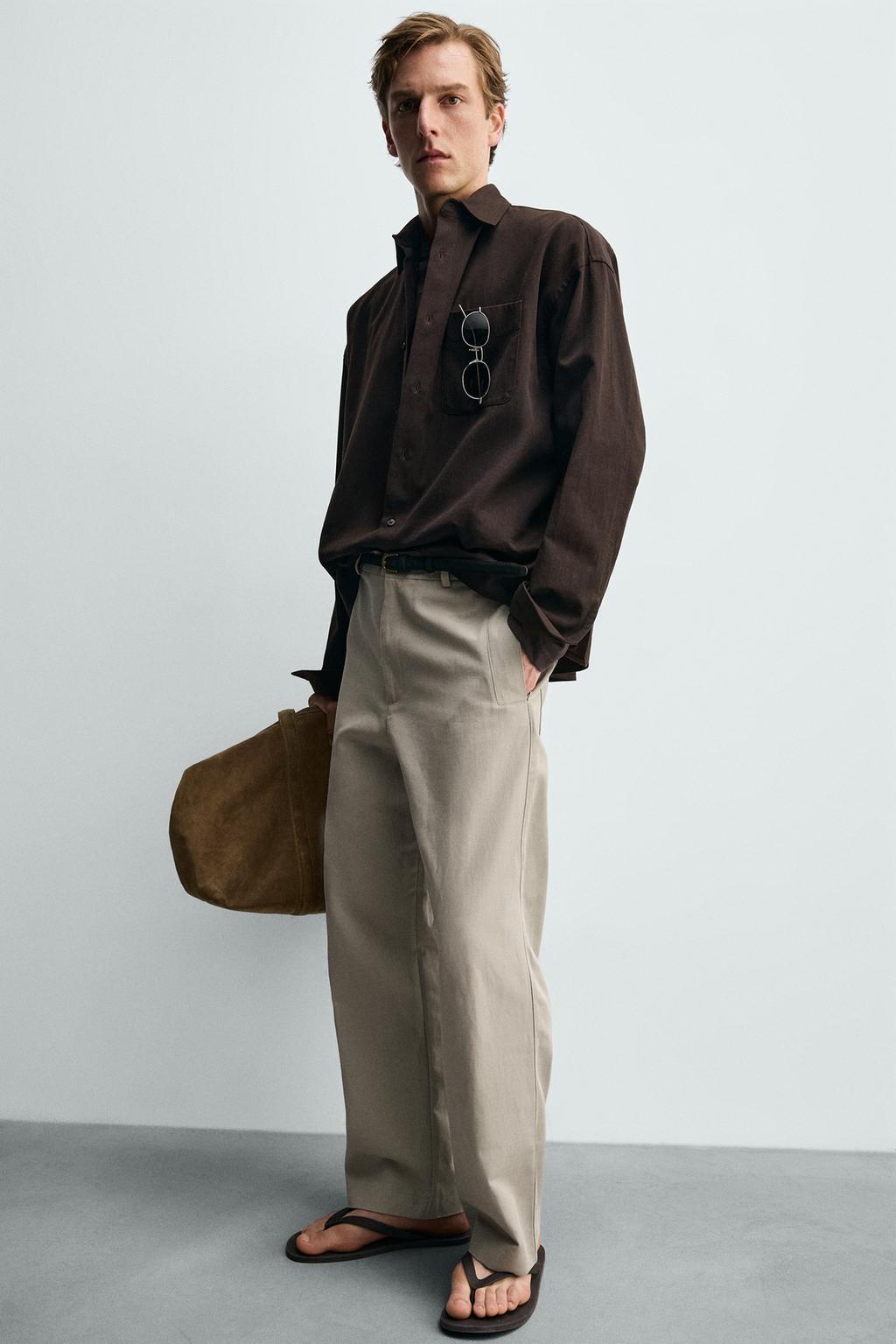 БРЮКИ RELAXED FIT ИЗ ХЛОПКА И ЛЬНА