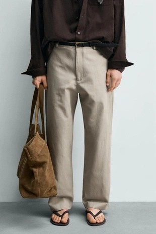 Брюки Relaxed Fit из хлопка и льна- Заказать в России