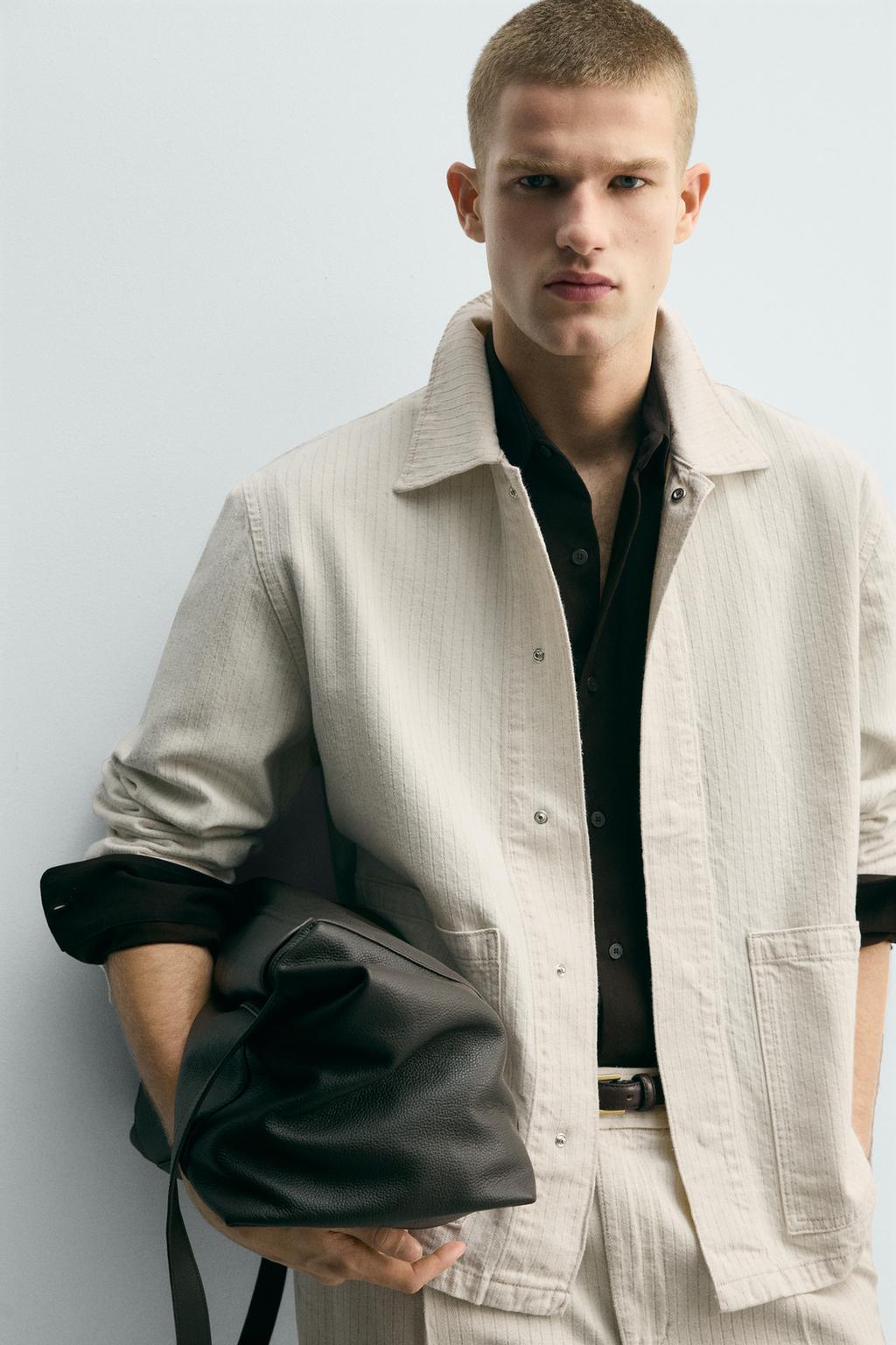 КУРТКА-РУБАШКА В ПОЛОСКУ ИЗ РЕЛЬЕФНОЙ ТКАНИ