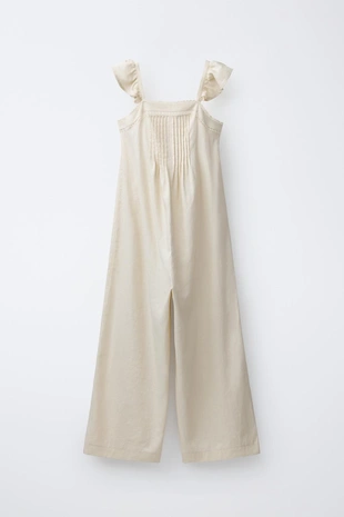 Длинный комбинезон из льна с кружевом- Заказать в России