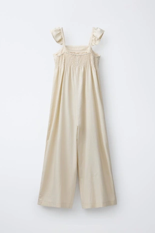 Длинный комбинезон из льна с кружевом- Заказать в России