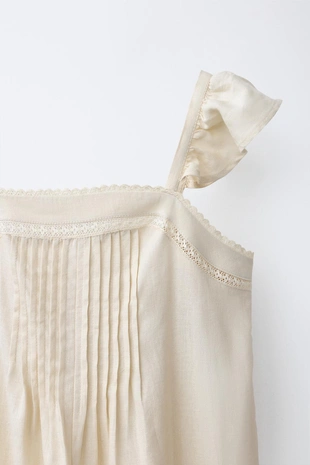 Длинный комбинезон из льна с кружевом- Заказать в России