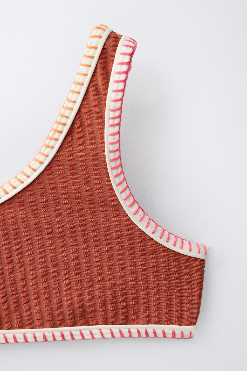 6-14 ЛЕТ/ БИКИНИ ИЗ ЖАТОЙ ТКАНИ С КОНТРАСТНЫМИ ДЕТАЛЯМИ