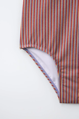 6-14 лет/ асимметричный купальник в полоску с блеском- Заказать в России