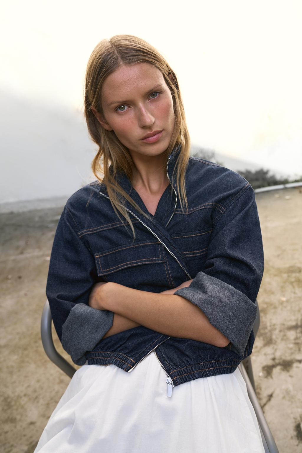 ДЖИНСОВЫЙ БОМБЕР Z1975 С ВОРОТНИКОМ-СТОЙКОЙ