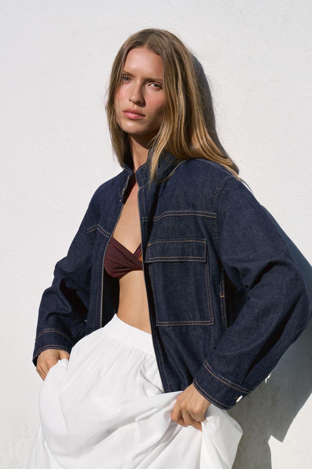 ДЖИНСОВЫЙ БОМБЕР Z1975 С ВОРОТНИКОМ-СТОЙКОЙ